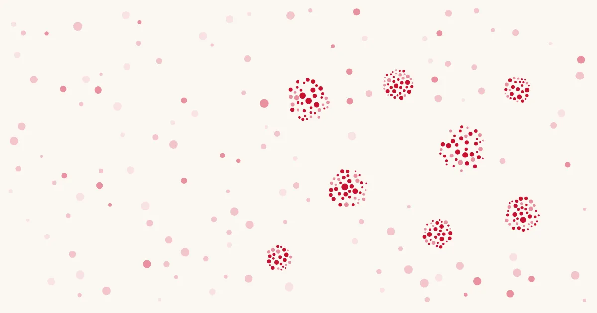 Pale rose dots on cream rolling together into small round red clusters