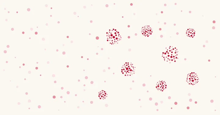 Pale rose dots on cream rolling together into small round red clusters